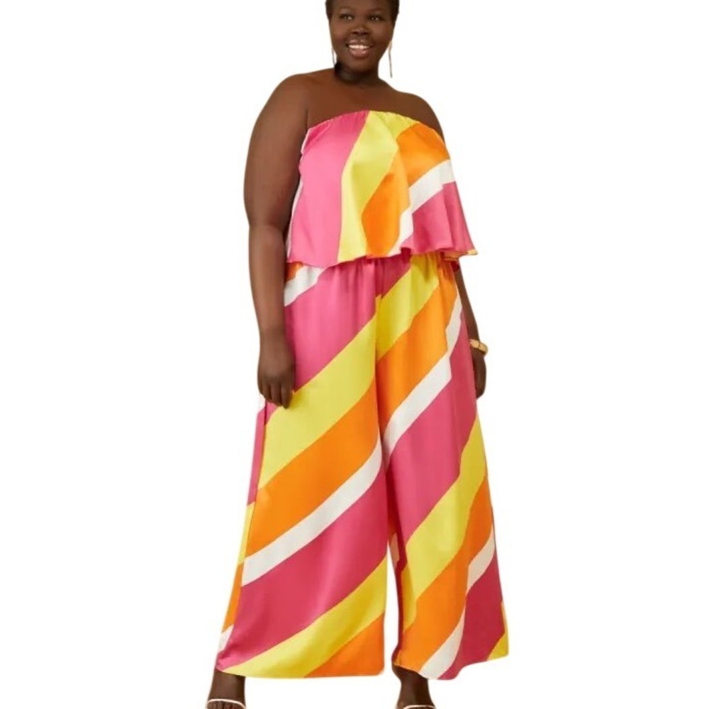 Ashley Stewart Women's Striped Colors Strapless Wide Leg Jumpsuit Size 18/20 NWT